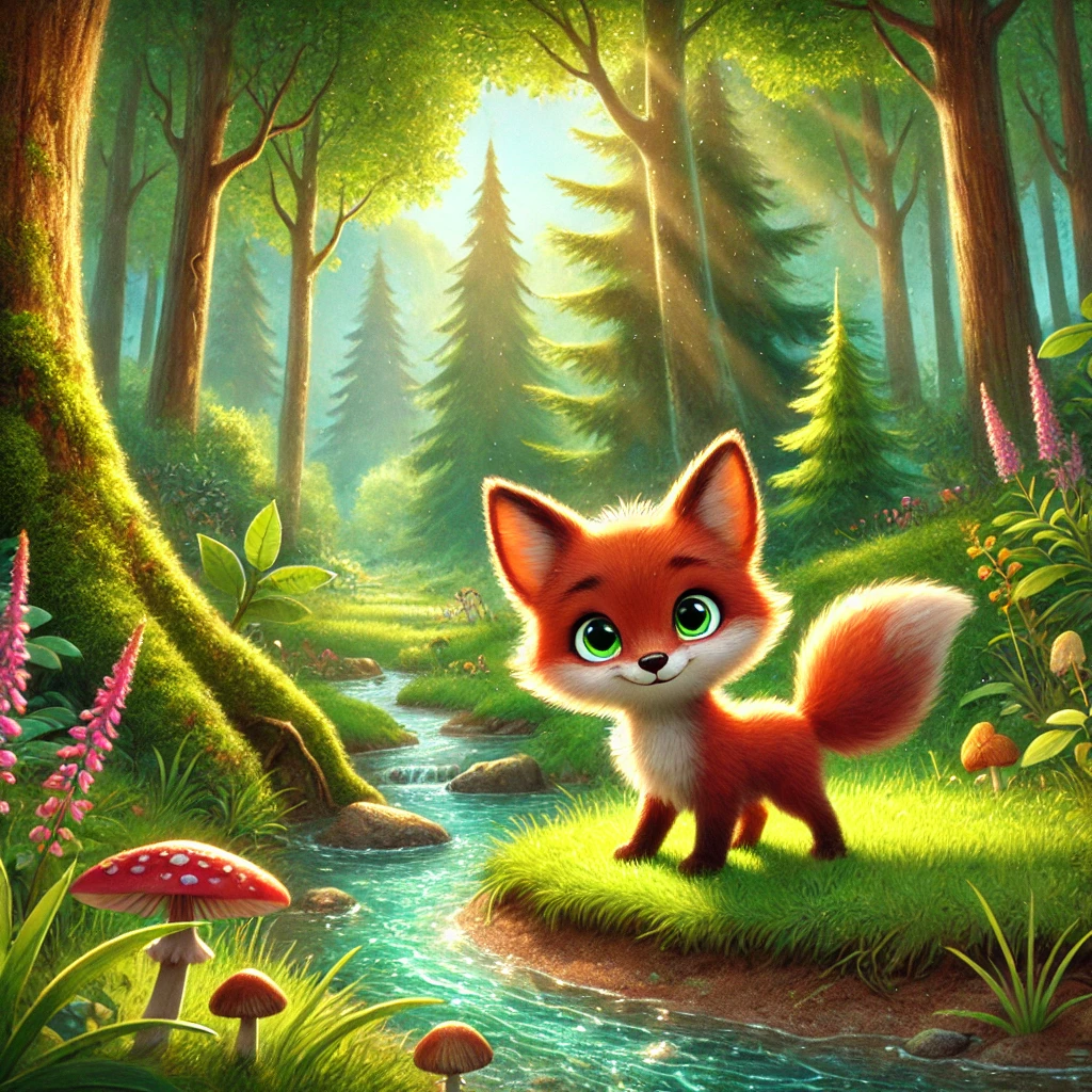 Illustration montrant Léo le renard et ses amis animaux de la forêt rassemblés dans une clairière ensoleillée