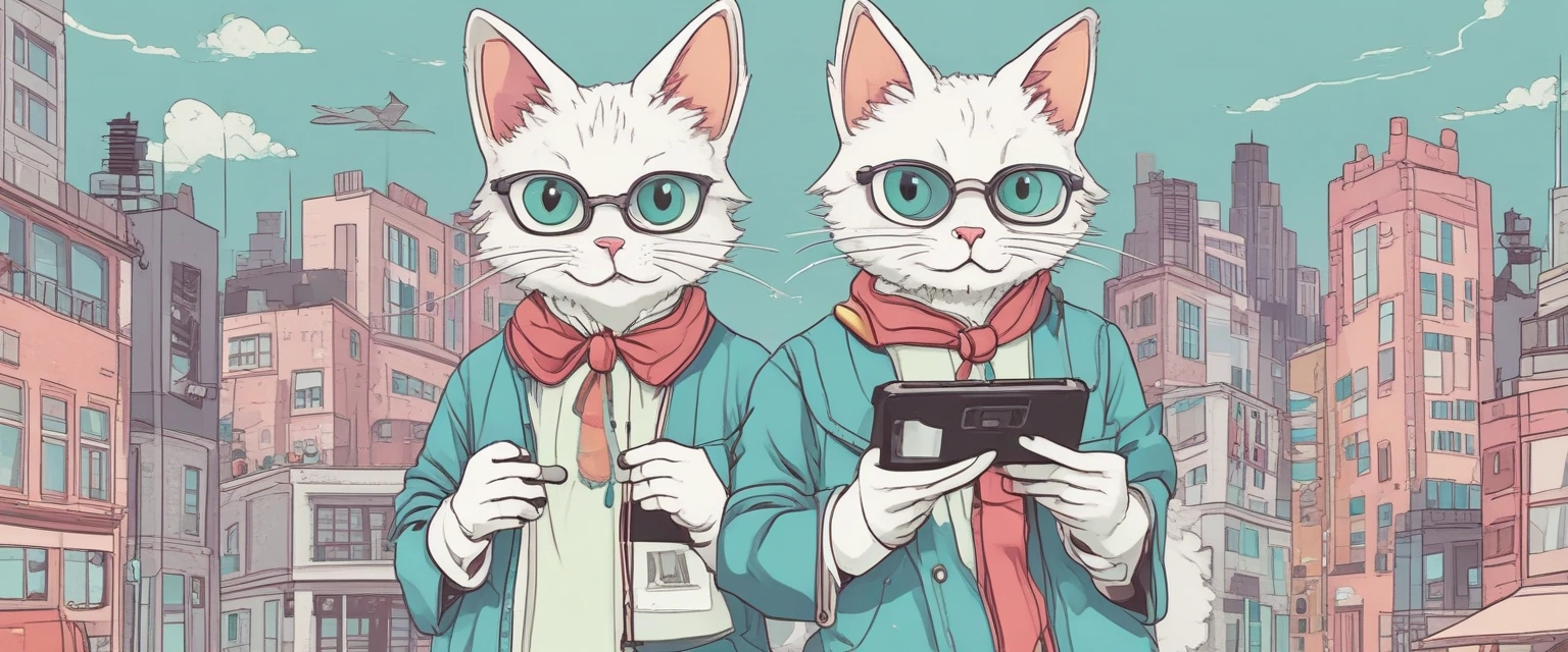 Dessin d'un chat avec des bottes et un smartphone, style manga