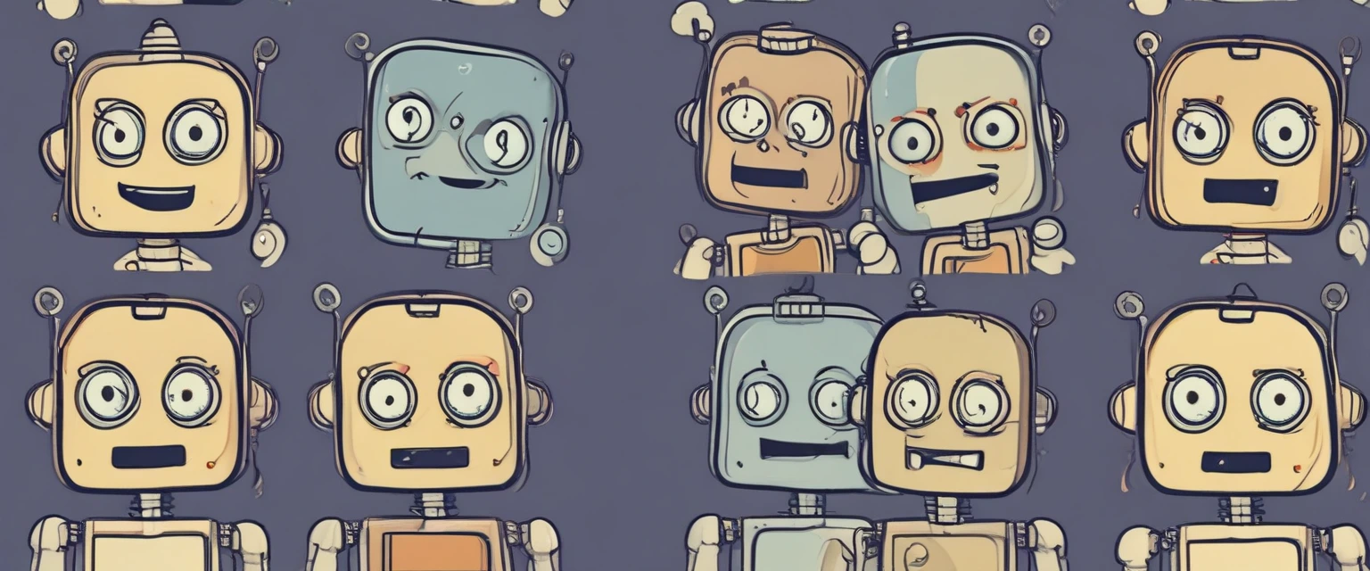 Illustration d'un robot expressif avec différentes émotions, style digital