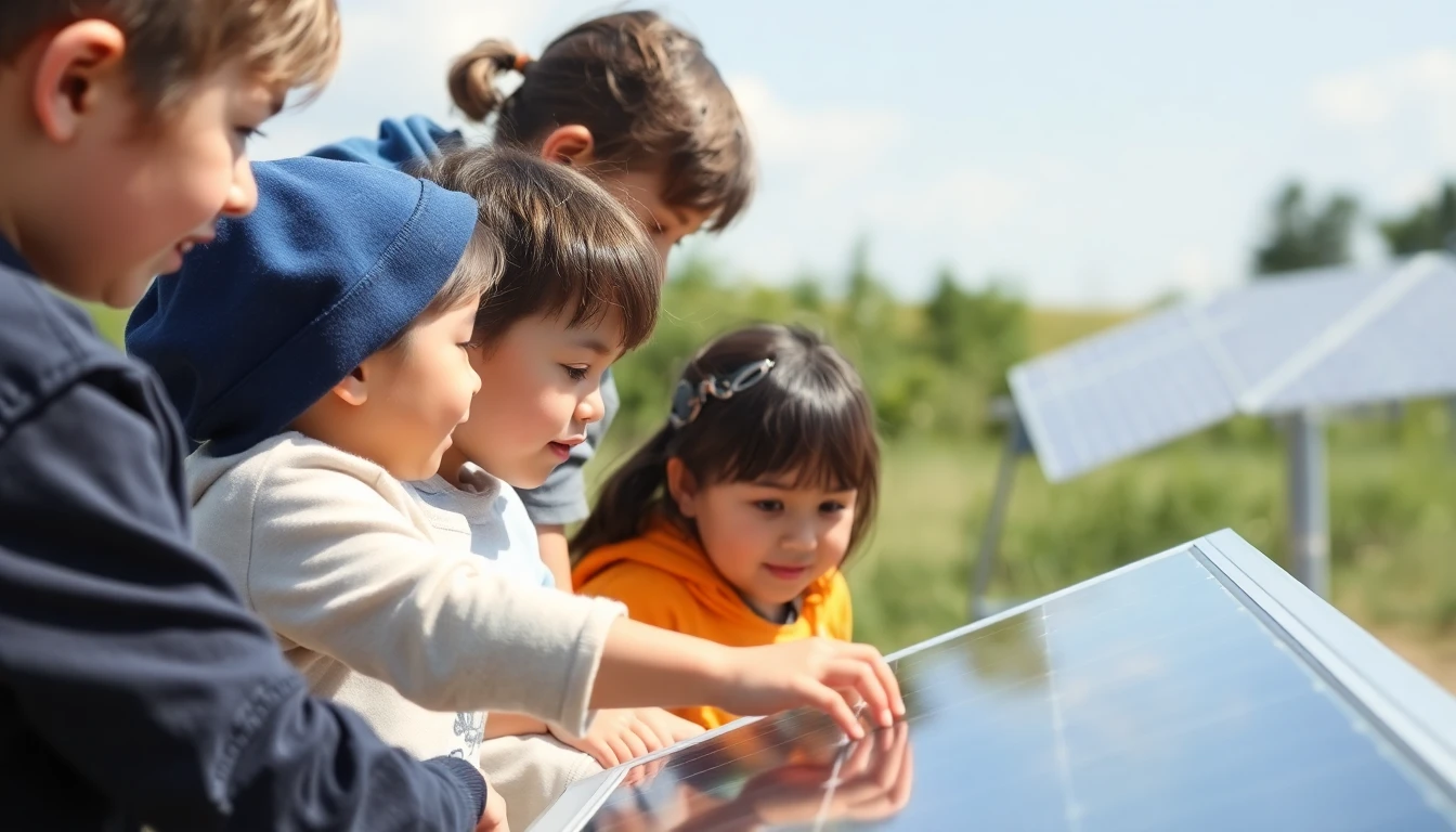 Enfants observant un panneau solaire