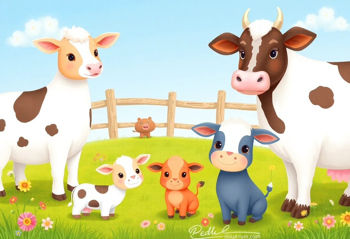 Illustration d'animaux mignons dans une ferme